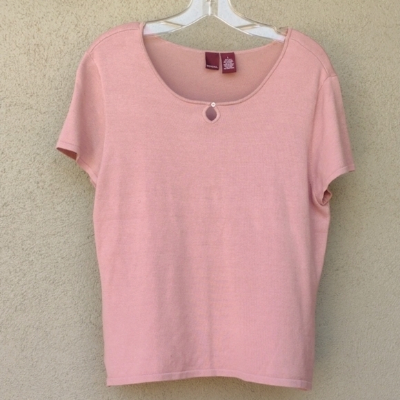 Merona Silk-blend Pink Short Sleeve Sweater Top L - Picture 1 of 6